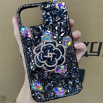 Prabangus Bling Kalnų kri&scaron;tolinio deimantų gėlių dėklas, skirtas Samsung S23 S22 S21 ultra S20 FE A14 A54 A12 A22 A32 A52 A13 A53 A51 / iPhone 14 13 12 blizgantis dangtelis Samsung Z Fold 3 juoda