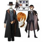 Bungo Stray Dogs 4 sezonas Nakahara Chuuya Cosplay kostiumas Apsiaustas Anime Bungou drabužiai L-(Full set+wig)