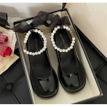 Retro Pearl Bow Mary Jane moteri&scaron;ki pavasariniai ir rudeniniai stori ir saldūs auk&scaron;takulniai 39