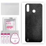apgo Protective Skin Sticker for the back compatible with Tecno Pop 3 Plus, Wrap Film, Foil, Vinyl - Pattern Black Leather