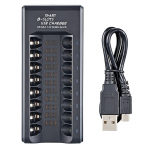 8 lizdų i&scaron;manusis baterijos įkroviklis, skirtas 1,2 V Ni-MH AA/AAA įkraunamoms baterijoms USB Plug and Play baterija juoda