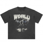 Streetwear Pasaulio Raidžių Grafika Skalbta Juoda Medvilniniai Unisex Vir&scaron;ūnės Mar&scaron;kinėliai Vasariniai Trumpomis Rankovėmis Mar&scaron;kinėliai S juoda