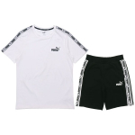 Puma vientisos spalvos logotipas Spausdinti sportiniai trumpomis rankovėmis mar&scaron;kinėliai ir &scaron;ortų komplektas Vyri&scaron;ki komplektai Baltas Juodas 532557-02+533192-01 XL