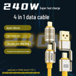 240W 4-in-1 PD greito įkrovimo kabelis Apple/Huawei, dvigubas Type-C