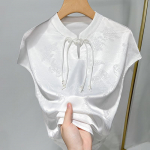 Nauja kini&scaron;ko stiliaus berankovė liemenė moterims, dėvėti vasarą, su sagtimi, retro kini&scaron;ko stiliaus satino žakardo topas 3XL balta