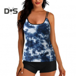 2 vnt./kompl. Tankini rinkinys, nuimamos petne&scaron;ėlės, krūtinės pagalvėlė, reguliuojamos petne&scaron;ėlės, vir&scaron;us, elastinis juosmuo, marginti maudymosi &scaron;ortai, paplūdimio apranga S žalia