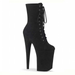 20CM Stiletto Pole Dance Batai - Mėlynos ir Pilkos Spalvos Suede Platformos Ankle Boots, Seksualūs Apvalaus Pir&scaron;to Performance Kulniukai Klubui, Scenai & Pole &Scaron;okiui 38 juoda