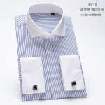 Vyri&scaron;ki mar&scaron;kiniai su prancūzi&scaron;komis rankogalių sąsagomis, slim fit, su kontrastingos spalvos apykakle, Windsor apykakle, dryžuoti, formalūs, ilgomis rankovėmis 5XL