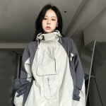 Vintažiniai lauko striukės moterims Streetwear Vandeniui atspari didelio dydžio rudens su gobtuvu Harajuku vėjuota striukė Korėjieti&scaron;ka mada L pilka spalva