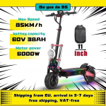 Boyueda S5 elektrinis paspirtukas, aprūpintas 6000W varikliu ir 60V 38AH baterija, pasižymi 120KM nuotoliu ir maksimaliu 85KM/H greičiu. 6000W 60V 38AH juoda