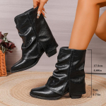Didelio dydžio Madingi Stambiu Kulnu Ankle Boots Moterims Smailus Pir&scaron;tas Įslystami Atlenkiami Batai Moteriai Ruduo Žiema Juodi PU Odos Batai 36