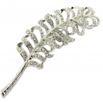 Les Tr&eacute;sors De Lily [P8464] - Broche Cr&eacute;ateur 'Sissi' blanc argent&eacute; (plume de paon) - 95x30 mm balta