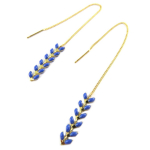 7bis [Q0993] - Boucles artisanales 'Boho' bleu dor&eacute; (&eacute;pi de bl&eacute;) - 25x6 mm mėlyna