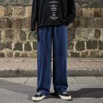 Vyri&scaron;ki džinsai plačiomis kojomis 2024 m. Y2K Baggy Oversized Oversized Denim Hip Hop Streetwear Korėjieti&scaron;kos kelnės Vintažinės bėgimo kelnės su rai&scaron;teliu Džinsai Vyri&scaron;ki sportiniai kelnės XL tamsiai mėlyna spalva