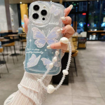 Fashion Flash Powder Butterfly rie&scaron;o dirželis telefono dėklas, skirtas iPhone 14 13 12 11 Pro Max X XS XR XS Max 8 7 Plus TPU smūgiams atsparus dangtelis iPhone 7 mėlyna