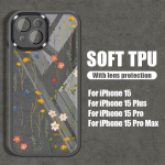 Gėlių ra&scaron;to silikoninis telefono dėklas, skirtas iPhone 15 Pro Max 14 13 12 11 objektyvo apsauga, atsparus smūgiams, skaidrus mink&scaron;tas TPU apvalkalas iPhone 15