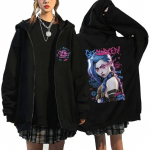 Arcane Jinx Boom Užtrauktuku užsegami džemperiai Žaidimų mėgėja Grafiti Kasdieniai ilgomis rankovėmis &scaron;varkai Moteri&scaron;ki laisvi patogūs džemperiai ir sportiniai mar&scaron;kiniai Moteri&scaron;ki 2XL