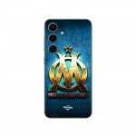 Coque Samsung Galaxy S24 FE OM dor&eacute;e brilant droit au but fond bleu Maniacase mėlyna