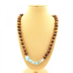 Pierres et Min&eacute;raux. Collier perles Larimar de R&eacute;publique Dominicaine + bois 8 mm. Chaine Collier femmes, hommes. Taille personnali