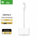 OTG adapteris: Įkraukite ir klausykitės - Lightning, USB ir 3,5 mm garso keitiklis i&scaron; Biaz balta