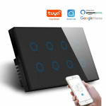 Melery WiFi i&scaron;manusis lietimui jautrus &scaron;viesos jungiklis 8 klavi&scaron;ų stiklo panelė 147*86mm Suderinamas su Tuya programėle & SmartLife Alexa & Google Home juoda