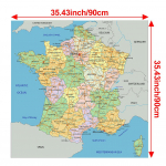 Berėmis Prancūzijos žemėlapio sienų menas, Geografijos dekoras, Svetainei, Miegamajam, Biurui, Dovana keliautojams, Gimtadieniams, Namų dekoras 90*90cm