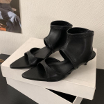 Madingi atvirais pir&scaron;tais batai žemu kulnu Modernūs moteri&scaron;ki ankle boots batai Madingi tamprios medžiagos moteri&scaron;ki basutės su kulnu Batai moterims Juodi 35 juoda