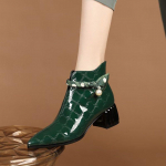 Madingi FHC Patentinės Odos Moteri&scaron;ki Ankle Boots, Reljefiniai Gėlių Trumpi Botas, Perliukai Žieminiai Batai, &Scaron;oninis Užtrauktukas, Smailus Pir&scaron;tas, Žalias, Juodas, Dropship 39 žalia