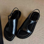 Madingi glaadiatoriaus stiliaus sandalai, retro rankų darbo sandalai, vasariniai nauji, su skeltos odos detalėmis, atviru pir&scaron;tu, moteri&scaron;ki plok&scaron;čiapadžiai, kasdieniai, patogūs, moteri&scaron;ki sandalai 35 juoda