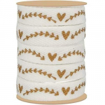 Ruban blanc et dor&eacute; c&oelig;ur v&eacute;g&eacute;tal 1 cm x 5 m auksas