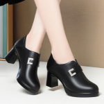 madingi pavasario rudeniniai universalūs mink&scaron;tos odiniai batai moterims Eleganti&scaron;ki gilios burnos smaigalys kulnai biuro verslo suknelė vandeniui atsparūs platforminiai batai 40(Foot25cm)