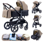 YAZOCO - Poussette 3 en 1 B&eacute;b&eacute; Combin&eacute;e Si&egrave;ge-Auto Nacelle Trio R&eacute;versible R&eacute;glable Haute Qualit&eacute; Roues increvables Kaki ruda