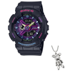 CASIO Moteri&scaron;kas BABY-G Violetinis Laikrodis BA-110TM-1APR BA-110TM-1APR Black Dial Bear Necklace black
