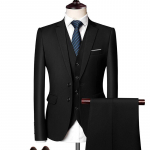 (Striukė + liemenė + kelnės) Vyri&scaron;kas kostiumas Trijų dalių kostiumas, Naujas Vienspalvis Slim Boutique Business Fashion Vyri&scaron;kų drabužių kostiumo komplektas Asian M 45-52KG juoda