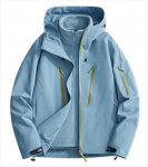Trys viename Lauko striukė su gobtuvu Vyri&scaron;ka žygiams, slidinėjimui, su užtrauktukine ki&scaron;ene, klijuota, neper&scaron;lampama, unisex, rudeninė, kasdienė, sujungta, sportinė vėjo neperpučiama striukė S ežero mėlyna spalva