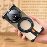 Oatsbasf Metalinis Rėmelio Neturintis Telefono dėklas Honor Magic V5, su Žiedu-Stovu, 360&deg; Besisukantis Magnetinis Aliuminio Lydinio Smūgiams Atsparus Dangtelis HONOR Magic V5 juoda