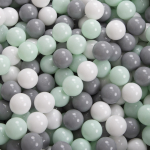 KiddyMoon mink&scaron;ti plastikiniai žaidimo kamuoliukai vaikams 1200 kamuoliukų/6cm-2.36in spalvingi sertifikuoti made in eu, balta/pilka/mėtinė