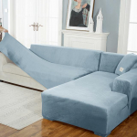 Aksominis sofos užvalkalas Prabangus L formos sofos užvalkalas Paprastos spalvos kampiniai sofos užvalkalai fotelis nuo dulkių elastingas užvalkalas Tinka gyvūnams 1seater 90-140cm dangaus mėlyna spalva