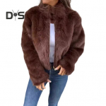 Žieminė moteri&scaron;ka striukė stora dirbtinio kailio &scaron;ilumą i&scaron;laikanti auk&scaron;ta apykaklė Vienspalvė ilgomis rankovėmis Prabangus Stilius Namų vakarėlis Biuras Klubo atostogų paltas L tamsiai ruda spalva