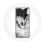 Coque Maniacase pour Samsung Galaxy A32 4G Le loup et la louve Animal noir et blonc