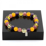 Pierres et Min&eacute;raux. Bracelet Perles Citrine + Am&eacute;thyste + L&eacute;pidolite + Agate jaune 8 mm. Fabriqu&eacute; en France.