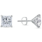 Jewels Prim 6 ct Princess pjūvio auskarai studs, tikras solidus 14K baltas auksas, su sriegiu, Martini stiliaus 15MM sidabras