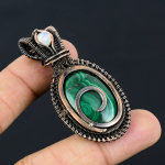 Malachite, Moonstone Handmade Copper Wire Wrap Pendant 2.36 k8y44