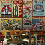 Retro Nostalgi&scaron;ki Foto Tapetai Rankomis Pie&scaron;ti Europos Stiliaus Klasikinių Automobilių Freskos Baro Restorano Sieniniai Popieriai Sienoms 3D 200 cm(W) x 140 cm(H)