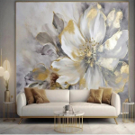 3D Modernūs Sienų Tapymai &Scaron;viesios Prabangos Aukso Lapų Gėlės Tapymai Sofa Svetainės Miegamojo Tapetai 200 cm(W) x 140 cm(H)