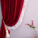 Užtamsinančios užuolaidos su permatomu sluoksniu &ndash; Aksominis audinys, Nėriniuotas apvadas, Su kabliukais, &Scaron;iuolaikinis stilius 1.5m wide * 1.6m high raudona