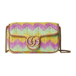 Gucci GG Marmont Chevron Austa Raffia Mini Grandinėlės Crossbody Rankinė Moterims Vasaros Kasdieniam Naudojimui Basic Set (Bag+Dust Bag)