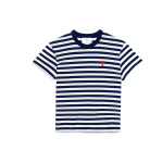 Amiparis SS23 &Scaron;irdelės Dizaino Medvilniniai Dryžuoti Laisvalaikio Apvalios Kaklo Trumpomis Rankovėmis Mar&scaron;kinėliai Unisex Vir&scaron;utiniai Drabužiai Mėlyni Balti UTS013074-492 S white
