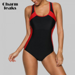 Charmleaks One Piece Moteri&scaron;ki sportiniai maudymosi kostiumėliai Sportiniai maudymosi kostiumėliai Colorblock maudymosi kostiumėliai atvira nugara berniukui M juoda