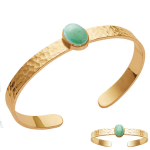 Les Tr&eacute;sors De Lily [Q3690] - Bracelet Plaqu&eacute; Or 'Cleopatra' vert aventurine dor&eacute; (martel&eacute;) - 12x9 mm